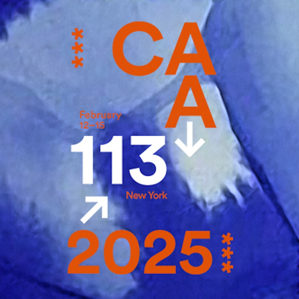 CAA 2025 logo on an impressionist background of blue color washes